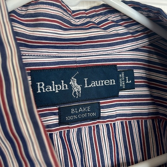 Ralph Lauren Blake Men's L Red White Blue Striped Long Sleeve Button Down Shirt - Picture 6 of 7